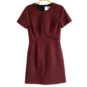 Jason Wu Red Black Textured Crew Neck Short Sleeve A Line Sheath Dress 6